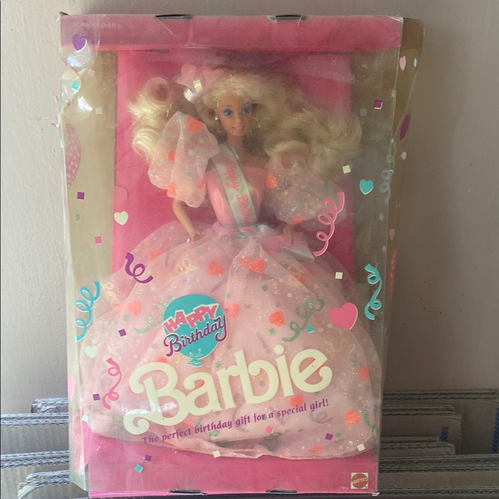 1990 Happy Birthday Barbie Doll in Pink Gown